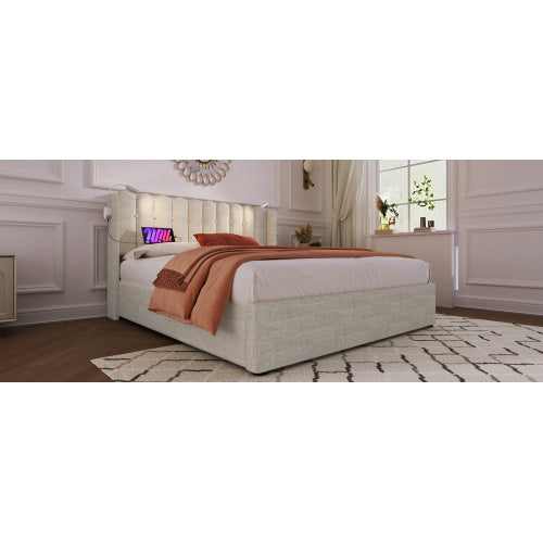 Linen Storage Space Bed Frame With Mattress Size 160cmx200cm