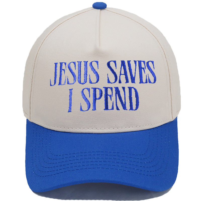 JESUS SAVES I SPEND Embroidered Trucker Hat Color-Block Baseball Cap