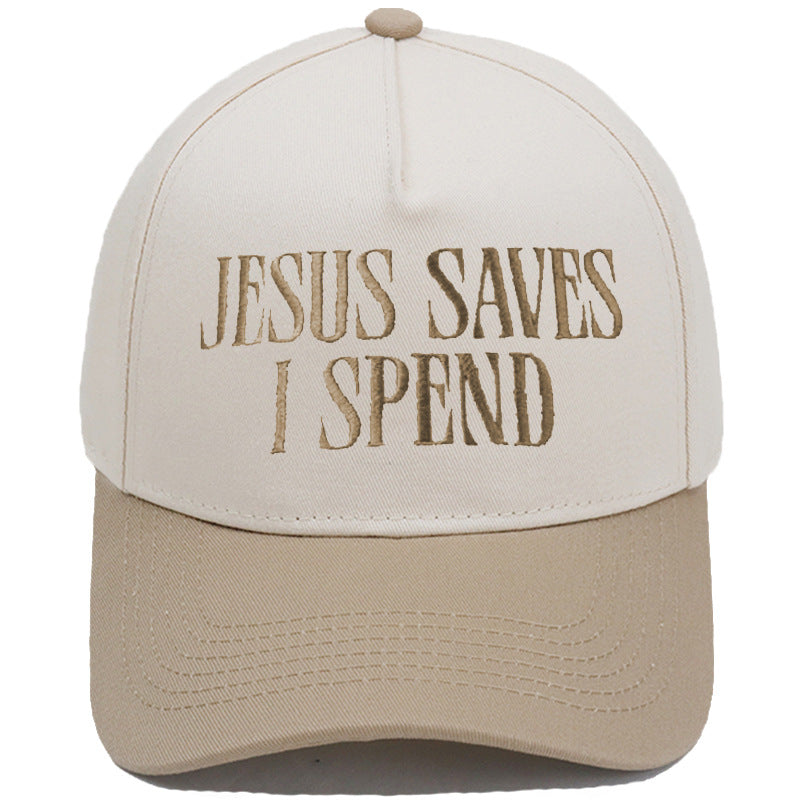 JESUS SAVES I SPEND Embroidered Trucker Hat Color-Block Baseball Cap
