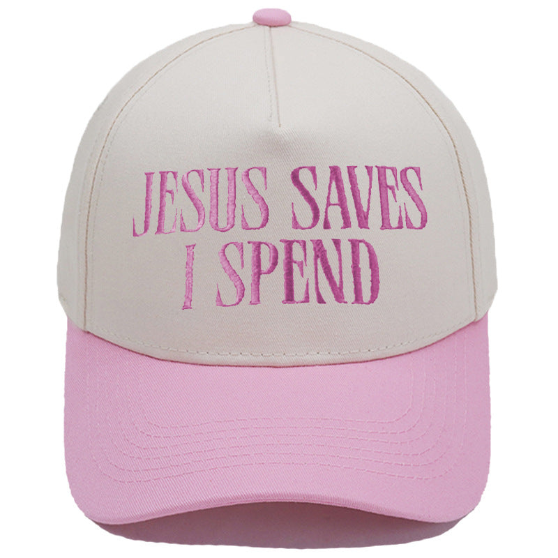 JESUS SAVES I SPEND Embroidered Trucker Hat Color-Block Baseball Cap