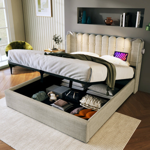 Linen Storage Space Bed Frame With Mattress  Size 160cmx200cm